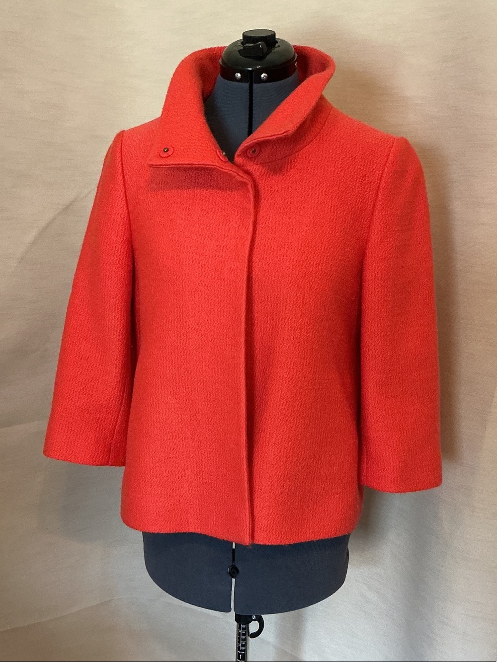 Ann Taylor Vibrant Coral Pea Coat with Stand Collar